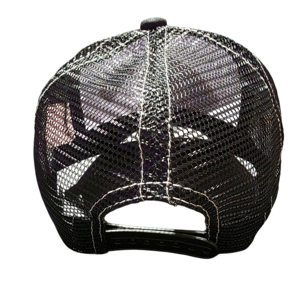 Upcycled Women's Black and White Trucker Hat With Mother Pin - Picture 6 of 11